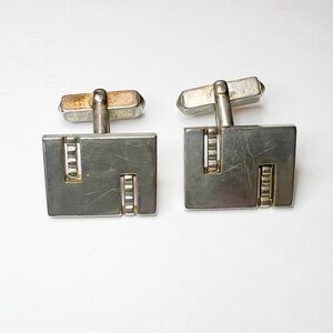 Vintage Swank Silver Tone rectangle cuff links with stuffed bar detail